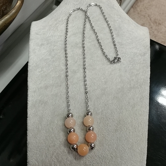 Peach Aventurine Necklace Natural Gemstone Beads Stainless-Steel Chain 20" - Picture 11 of 13